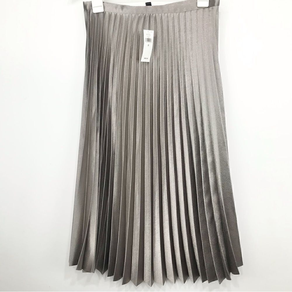 Banana Republic Factory Silver Simmer Pewter Metallic Pleated Full Skirt NEW
